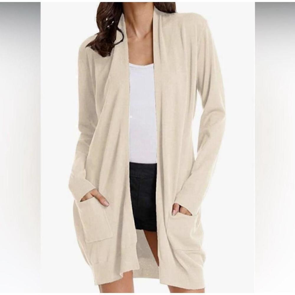 Grace Karin Cream Open Cardigan Long Sleeve Pockets Size Small NWT